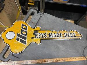 lot 25J image: Vintage Ilco Keys Made Here Metal Sign - Collectible Key Shape