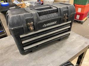 lot 33J image: Husky 3-Drawer Portable Tool Chest Black Plastic with Metal Latches