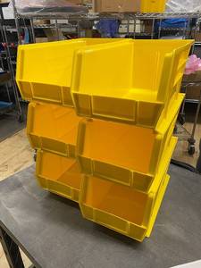 lot 39AD image: Set of 6 Uline S-12419 Yellow Stacking Bins for Storage and Organization
