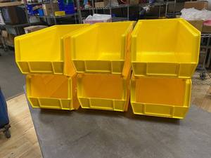 lot 40AD image: Set of 6 Uline S-12419 Large Yellow Plastic Storage Bins