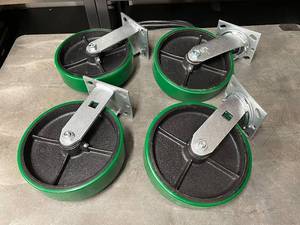 lot 44ZA image: Set of 4 Renco Swivel Casters with Green Wheels 8 Inch Diameter Heavy Duty