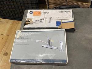 lot 47J image: Two Kitchen Faucets with Side Sprayer - Metallic Construction, Chrome Finish