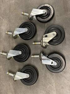 lot 48AD image: Set of 6 Durable Black Caster Wheels with Metal Brackets for Replacement or New Projects