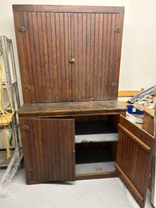 lot 14 image: Large Wooden Hutch Cabinet, 2-Part, 41x21x69 Inches