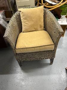 lot 15 image: Wicker Armchair with Tan Cushions