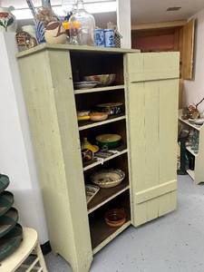 lot 16 image: Antique Painted Wooden Pantry Cabinet 31.5x16.5x61 in