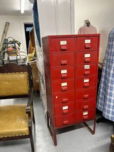 lot 26 image: Red Metal Multi-Drawer Storage Cabinet 21x13x48 Inches