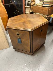 lot 28 image: Hexagonal Wood Side Table Cabinet with Storage