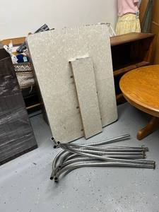 lot 92 image: Retro Dining Table with Leaf and Metal Legs, 39x30x30 Inches