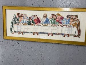 lot 117 image: Framed Last Supper Cross Stitch Artwork by Dorothy E. Lehmann 1996