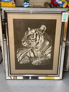 lot 169 image: Large Tiger Print in Mirrored Frame, 33x26 Inches