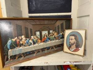 lot 170 image: Framed Paint by Number Art The Last Supper and Jesus Portrait