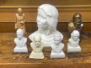 lot 248 image: Collection of 7 Composer and Figure Busts and Statues Assorted Materials
