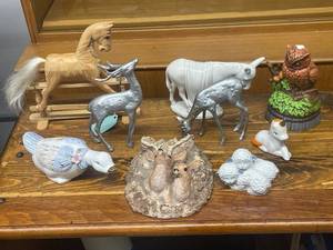 lot 249 image: Collection of Animal Figurines and Handmade Wooden Horse