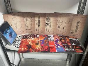 lot 343 image: Collection of Vintage Rock Concert Posters, Patent Art Prints, and Framed Painting