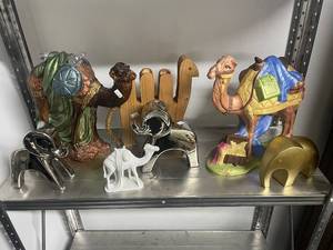 lot 344 image: Collection of Decorative Camel and Elephant Figurines - Mixed Materials