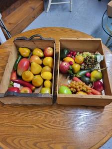 lot 314 image: Collection of Vintage Faux Fruit in Wooden Crates