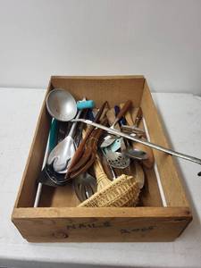 lot 316 image: Assorted Vintage Kitchen Utensils Collection with Wood and Metal Handles