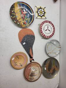 lot 375 image: Collection of 7 Decorative Plates and Tile with Folk and Nature Themes