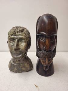 lot 384 image: Set of 2 Bust Sculptures - Bronze-Style Casting and Carved Wood