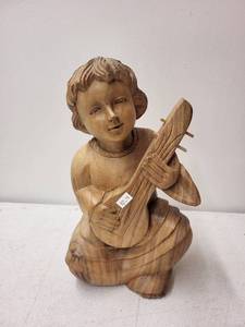 lot 388 image: Hand-Carved Wooden Angel Musician Figurine