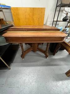 lot 32 image: Antique Wooden Dining Table with Ornate Pedestal Base, 2 leaves