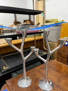 lot 39 image: Pair of Modern Aluminum Branch-Style Candle Holders, 13 Inches Tall