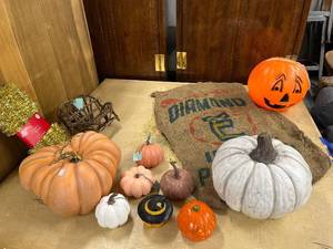 lot 53 image: Large Decorative Pumpkin and Halloween Decor Collection