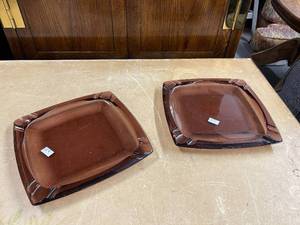 lot 61 image: Pair of Vintage Brown Square Glass Plates 9 Inch