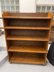 lot 70 image: Wooden 4-Shelf Rolling Bookcase with Back Panel