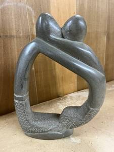 lot 76 image: Carved Soapstone Abstract Sculpture of Embracing Figures 9 Inch