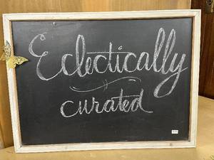 lot 78 image: Framed Chalkboard Sign with Eclectically Curated Script 23x18 Inches