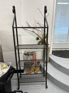 lot 80 image: Metal 4-Tier Mesh Shelf Rack with Decorative Scrolls