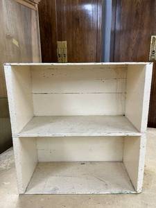 lot 135 image: Vintage White Wooden 2-Shelf Bookcase 23x22x10 Inches