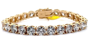 lot 2 image: Classic 26 Carat Natural Diamond Tennis Chain Bracelet in 14k Yellow Gold Retail $21,250 VIDEO