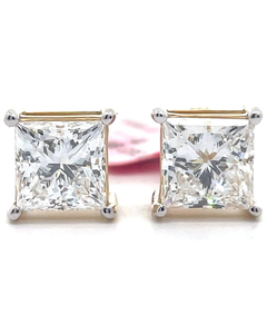 lot 13 image: NEW 4 Carat Diamond Princess Solitaire Stud Earrings in 14k Yellow Gold Retail $4,995 VIDEO
