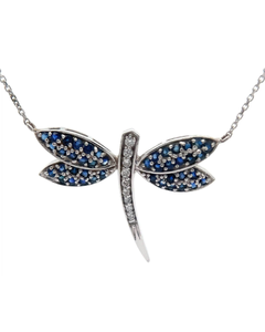 lot 33 image: Pav Natural Blue Sapphire & Diamond Dragonfly Pendant Necklace in 14k White Gold VIDEO