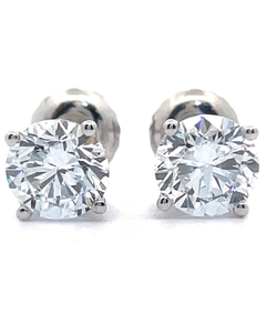 lot 38 image: NEW 1.45 Carat Diamond Solitaire Stud Earrings in 14k White Gold w Report VIDEO