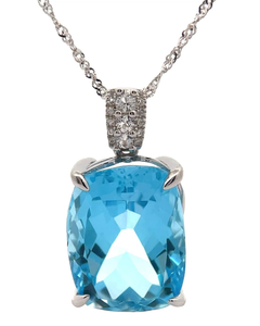 lot 46 image: 25 Carat Blue Topaz Cushion Cut Drop Pendant Necklace VIDEO