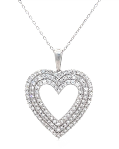 lot 49 image: 2 Carat Diamond Triple Halo Open Heart Pendant Necklace VIDEO