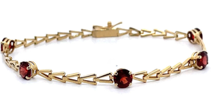 lot 54 image: Round Cut Garnet Flat Link Station Bracelet in 14k Yellow Gold VIDEO