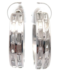 lot 70 image: Shimmering Baguette Diamond Dual Row Round Hoop Earrings VIDEO