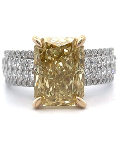 lot 22 image: NEW 6.07 Carat Yellow Diamond Radiant & White Diamond Four-Row Ring in 14k Two-Tone Gold Retail $14,150 VIDEO