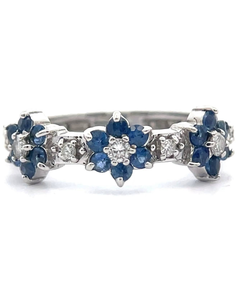 lot 34 image: Natural Blue Sapphire & Diamond Flower Cluster Ring in 14k White Gold VIDEO