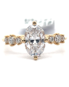 lot 44 image: NEW 0.28 Carat Natural Diamond Oval Hidden Halo Three-Stone Ring in Yellow Gold Retail $1,575 VIDEO