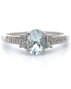 lot 55 image: 1 Carat Natural Aquamarine & Pav White Topaz Ring VIDEO