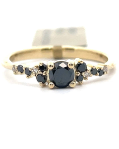 lot 57 image: 0.50 Carat Natural Fancy Black & White Diamond Cluster Ring in Yellow Gold Retail $995 VIDEO