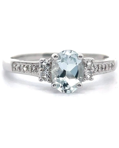lot 59 image: 1 Carat Oval Natural Aquamarine & Pav White Topaz Ring VIDEO
