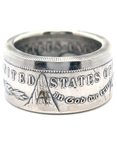 lot 60 image: Handcrafted 1884 Morgan Silver Dollar Coin Ring 90% Silver VIDEO