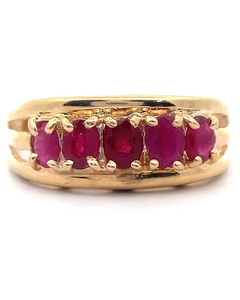 lot 82 image: Oval Ruby Five-Stone Anniversary Estate Ring in 14k Yellow Gold VIDEO